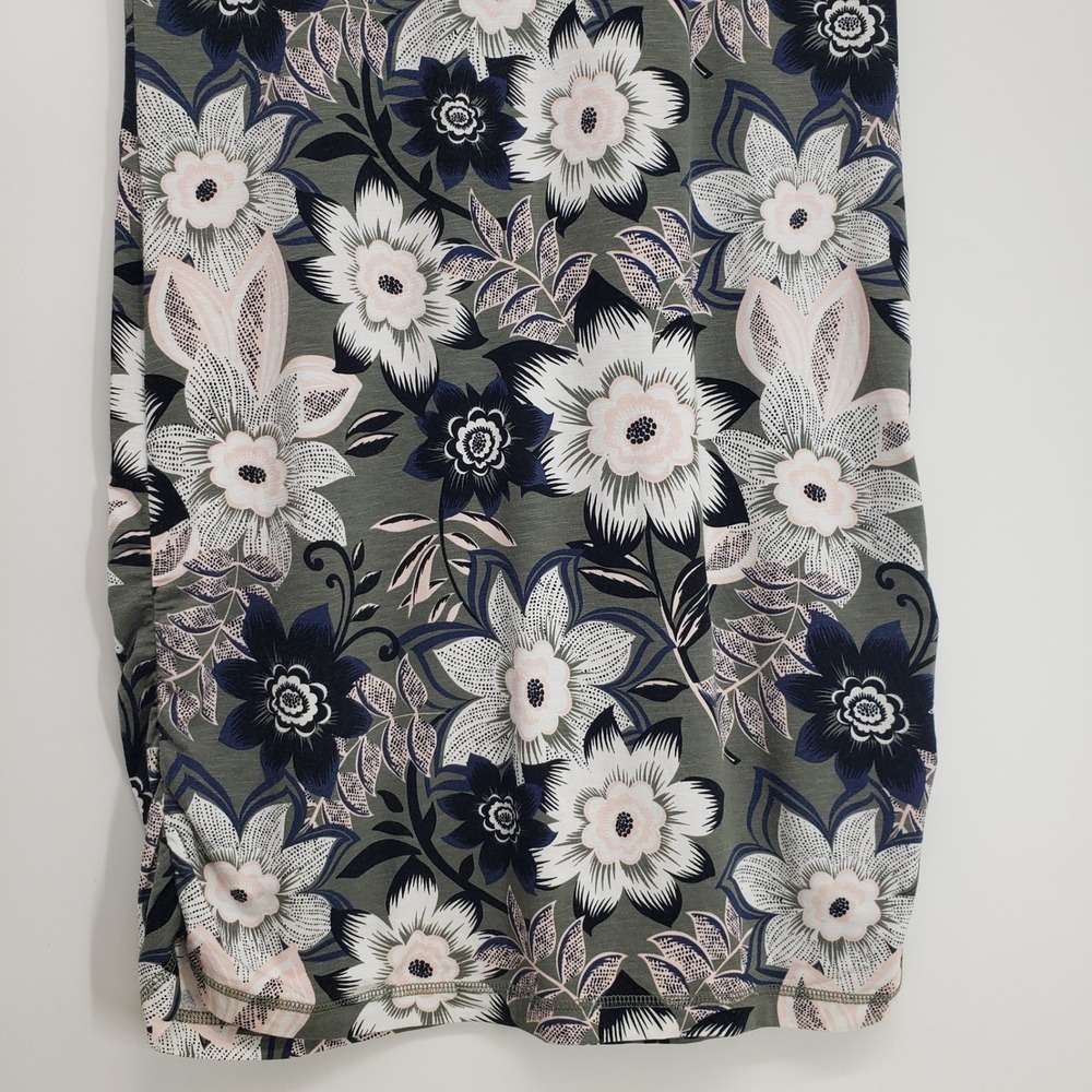 T by Talbots Floral Ruched Shift Dress Women Small Olive Green Stretch Active - Picture 7 of 10